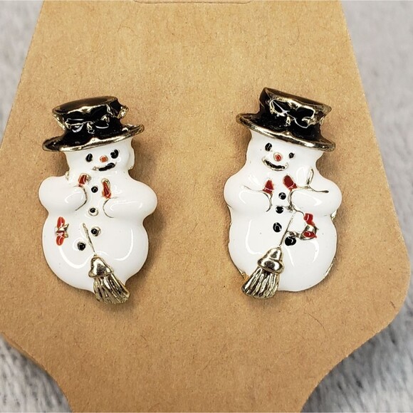 Snowman Pierced Earrings, White,s - Picture 2 of 4